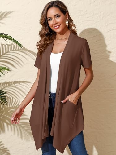Women's Lightweight Open Front Cardigans Short Sleeve Casual Soft Drape Summer Cardigan With Pockets S-2XL3