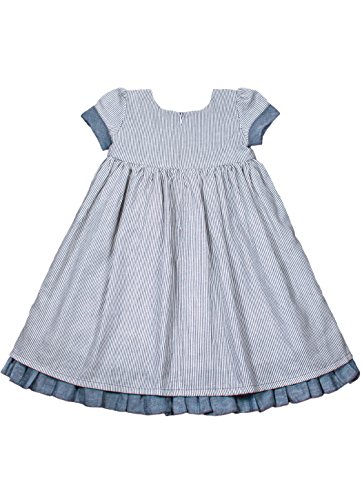 Dakomoda Girls' Navy Bow Striped Party Dress - Cotton Linen Blend A-Line Easter Outfit 5T #TOP6