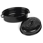 Salter BW12811EU7 Self-Basting Roaster – 38cm Vitreous Enamel Coated Steel Roasting Tin with Lid, Oval Dish, PFAS-Free, Dishwasher Safe, Oven Safe to 230°C, Easy Clean, Roast Meat/Vegetables, Black