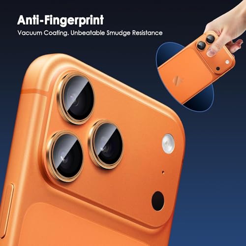 Image of Camera Lens Protector Compatible with iPhone 17 Pro / 17 Pro Max - 9H Tempered Glass Lens Guard, HD Clear, Anti-Scratch, Anti-Drop Camera Protection Ring Cosmic Orange, Aluminum Alloy