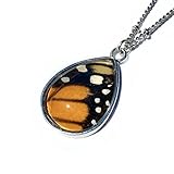 Real Monarch wing necklace Preserved butterfly in glass terrarium pendant Pressed flower jewelry...