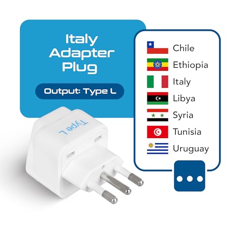 Image of Ceptics India to Italy, Libya, Chile & More (Type L) Travel Adapter Plug - CE Certified - RoHS Compliant - 2 Pack (GP-12A-2PK)