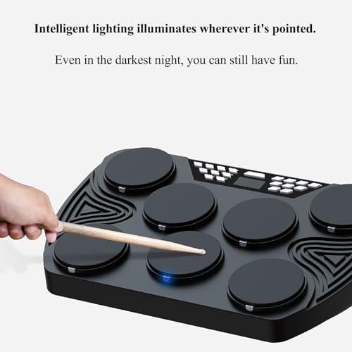 Kit de batería electrónica con 7 almohadillas sensibles a la velocidad, altavoces estéreo integrados e iluminación inteligente para principiantes