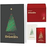 15 moderne Weihnachtskarten mit Umschlägen - Klappkarten mit Sprüchen & Rezepten für Weihnachten - Weihnachtskarte Set für Familie, Freunde oder Kunden (grau-grün-rot)