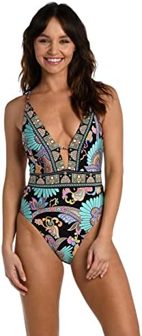 Sunshine 79 Women's Plunge Mio One Piece Swimsuit, Multi//Paisley Patchwork, 12