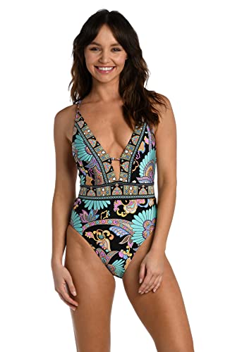 Sunshine 79 Women's Plunge Mio One Piece Swimsuit, Multi//Paisley Patchwork, 12 #TOP20
