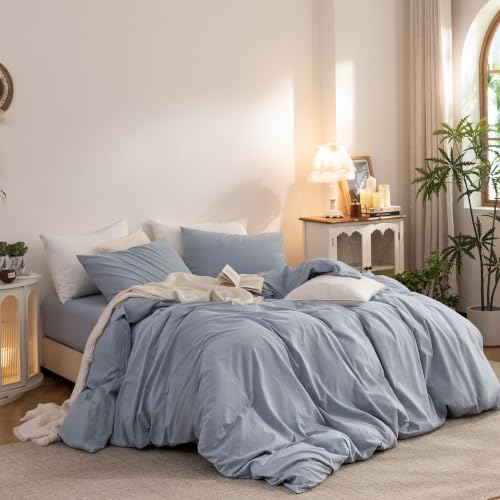 ELIMMO Duvet Cover Set 100% Washed Cotton Linen Feel Twin by ELIMMO - Used condition - Image 3