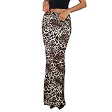 Goafuliy Womens Foldover Maxi Skirt Sexy High Waist Leopard Cheetah Print Night Club Bodycon Long Skirts Brown XS