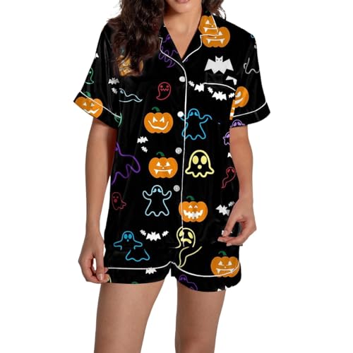 Pyjama été femme en satin à imprimé graphique mignon et ensemble short à boutons