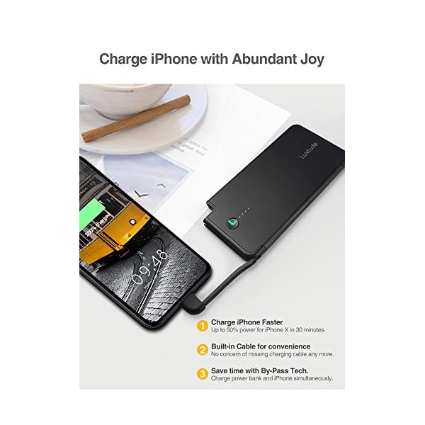 Luxtude-5000mAh-Portable-Charger-for-iPhone-Ultra-Slim-Mfi-Apple-Certified-External-Battery-Pack-Built-in-Lightning-Cable-Fast-Charging-Power-Bank-for-iPhone-1211-ProXXRXS-Max876S6-Plus6 Luxtude 5000mAh Portable Charger iPhone Built in Lightning Cable (MFi Apple Certified), Ultra Slim External Battery Pack, Fast Charge Power Bank for iPhone 14/13/12/11 Pro/X/XR/XS Max/10/8/7/6S etc.