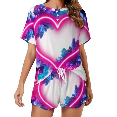 Pyjama femme manches courtes haut de gamme Coeur De Néon au fini soyeux