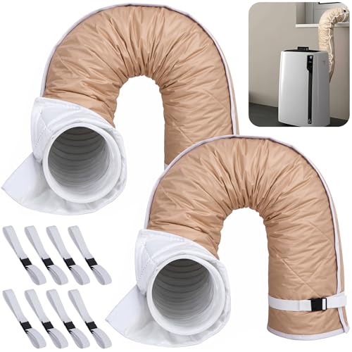 Image of Tlswshsy 2 Set Quilting Air Conditioner Hose Cover, AC Insulated Hose Cover Wrap with 8 Adjustable Buckle Straps, Portable Air Conditioner Hoses Sleeve for 5''-5.9 inch Diameter Exhaust Duct Vent (Beige)
