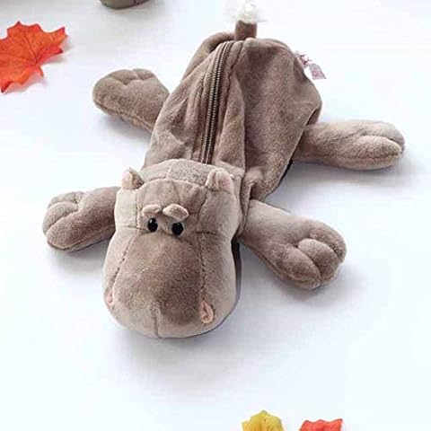 IFEVER Animal Plush Pencil Case for Girls Boys, Cute Elephant/Dog/Hippo Carrying Case for Pen, 25CM (Hippo) Cover