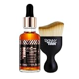 Skinny Tan Self-Tanning Face Drops – Customisable Self Tanner – Natural-Looking Fake Tan for Face – Gradual Face Self Tan Serum with Vegan Collagen 30ml Plus Miracle Brush Bundle.