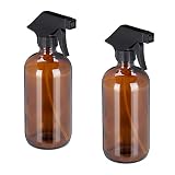 Relaxdays Sprühflasche Glas, 2x 500 ml, Set, nachfüllbar, Nebel & Strahl, Haarpflege, Reinigung, Zerstäuber, leer, braun