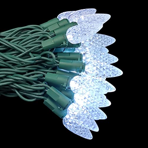 Image of C6 Christmas Lights 50 LED Cool White Strawberry 18ft Waterproof String Lights for Outdoor Indoor Garden Yard Home Party Christmas Tree Decorations (Cool White)