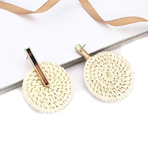 CEALXHENY Rattan Earrings for Women Handmade Straw Wicker Braid Drop Dangle Earrings Lightweight Geometric Statement Earrings (E 4PCS Set 3)