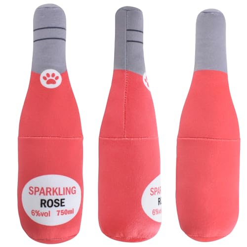 Zimoer Hundespielzeug Quietschend Plüsch, Quietschspielzeug Hund, Gefüllte Sektflasche 22 cm, Quietschendes Spielzeug für Welpen, Kleine und Mittlere Hunde, Haustiere