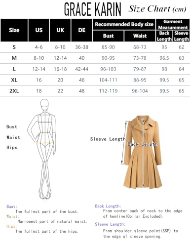 GRACE KARIN Damen Casual Mantel Langarm Wintercoat Doppelknopf Revers Wintermantel Warm Jacke Mantel Outwear Schwarz S