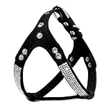 Arnés Ajustable para Perros con Diamantes de imitación, Cuero de Gamuza, arnés para Perros pequeños, Chaleco para Perros y Gatos de Cristal Brillante, Negro, M