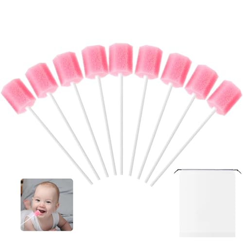 GAOHAN 50 Pcs Mouth Swabs Oral Care Sponge Swab Disposable Mouth Swab Tooth Cleaning Tool Dental Care Kit Mouth Sponges for Kit Foam Swab Sticks for Oral Care (Pink)