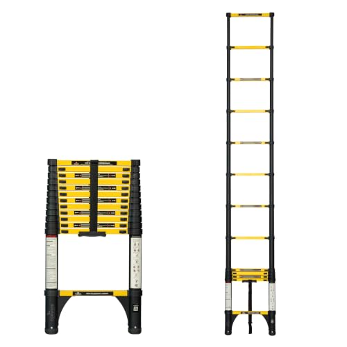 Image of Corvids 3.8m (12.5 ft) Folding Carbon Steel Telescopic Ladder, 2-Year Warranty, 13-Step Heavy Duty Extension Ladder, Q195 Rustproof Alloy Steel, Portable & Collapsible Ladder for Home & Outdoor use