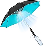 EOVKUFNG 3 in 1 Umbrella with Fan and Mister, Misting Umbrella with Fan (Blue,Battery)