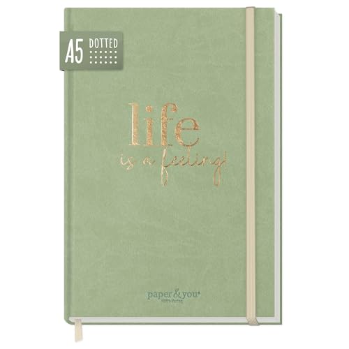 paper&you® dotted Journal A5 mit Gummiband Salbei 156 Seiten, Notizbuch gepunktet, Tagebuch - nachhaltig & klimafreundlich