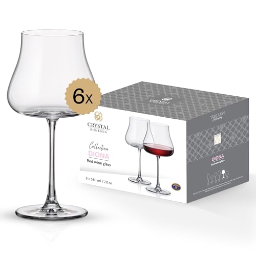 Crystal Bohemia Rotweingläser - 6er Set, je 580 ml, spülmaschinenfest, langlebig & modern - Elegante Rotweinkelche aus Kristallglas - Ideal für Pinot Noir, Chianti & als Geschenk