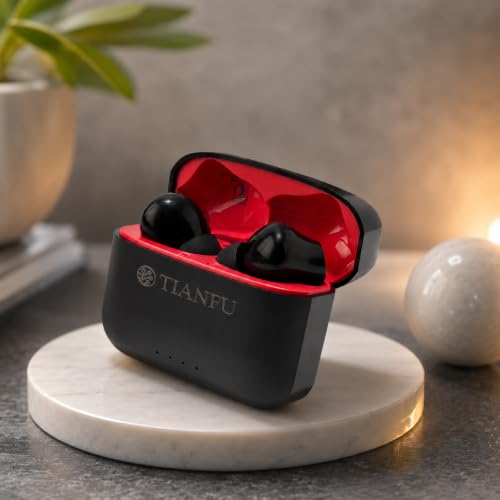 Image of TWS True Wireless in Ear Earbuds with 20H Playtime | Type-C Charging | HD Stereo Sound, Built-in Mic, Touch Control | Earphones for Calling, Music, Gaming | Made in India Bt V5.3 (Black-Red)