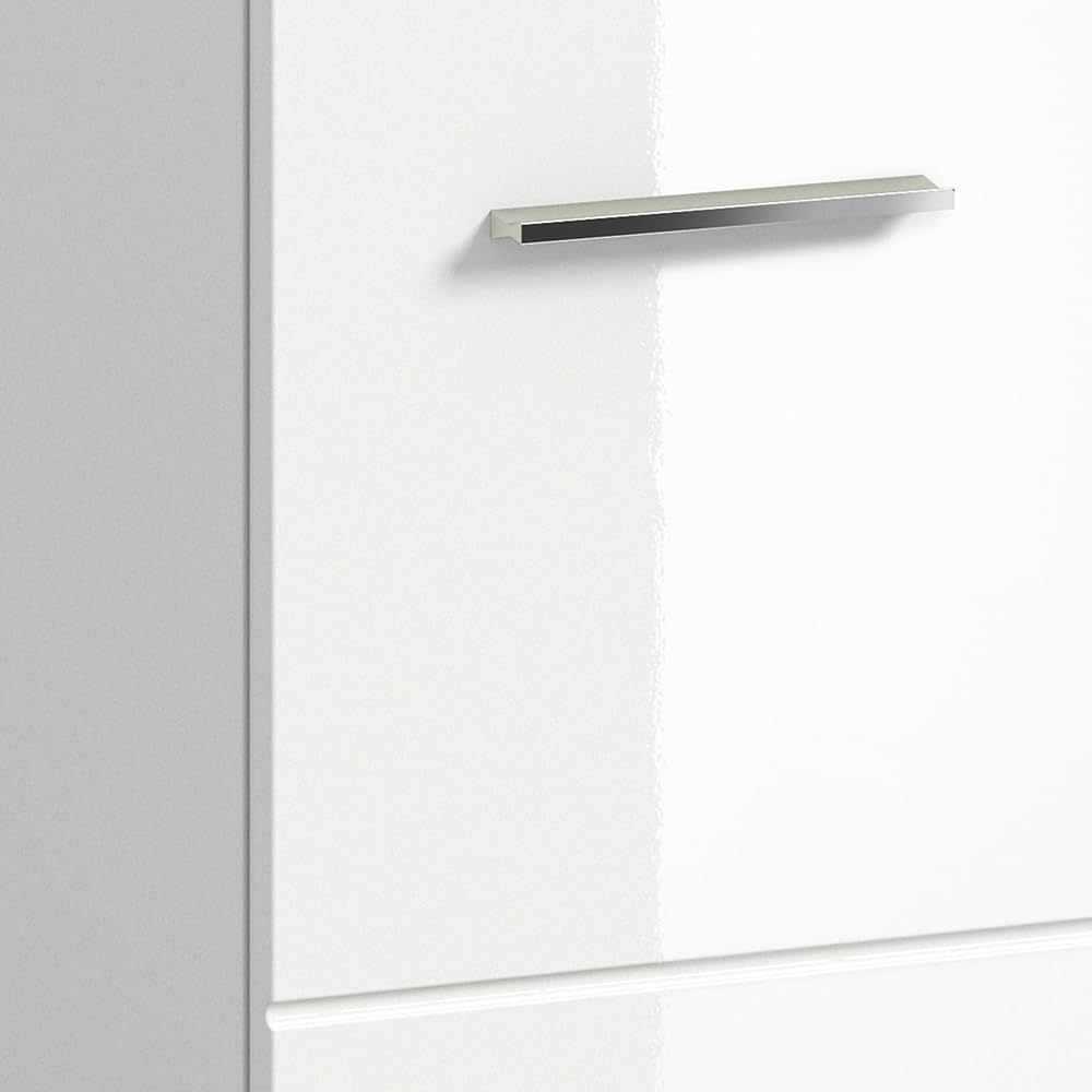 Lomadox Badezimmer Badmöbel-Set 3-teilig in weiß mit weiß Hochglanz, mit 1 Hochschrank, 1 Spiegelschrank mit 3D-Funktion & 1 Waschbeckenschrank