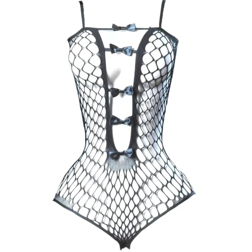 Bexbchh Womens Fishnet Bodystocking One Piece Mesh Bodysuit Sexy Tights Full Body See Through Jumpsuit Lingerie One Size (DZ-03-Black, One Size)