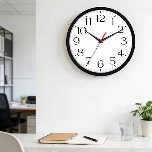 Image of DAXSMY 14 Inch Wall Clock - Battery Operated, Silent Non-Ticking Analog Sweep Movement - Easy to Read Numbers for Home, Office, Kitchen, Classroom (Black)