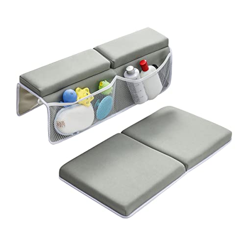 Bath Kneeler and Elbow Rest Pad Set, 1.5 inch Thick Bath Kneeling mat Non-Slip Baby Bathtub Kneeling Mat Quick Drying Bathtub Knee Cushion with 4 Mesh Bags 3 Squeeze Toys for Baby Happy Bathing Time