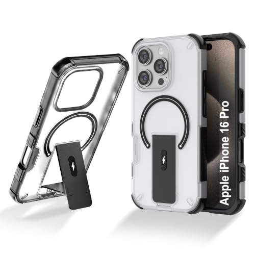 Image of ZAP CASE Matte Kickstand Case for iPhone 16 Pro | Magsafe Compatible | Premium Polycarbonate Back + Flexible TPU Bumper | Foldable Stand | Military-Grade Drop Protection | Anti-Fingerprint | White