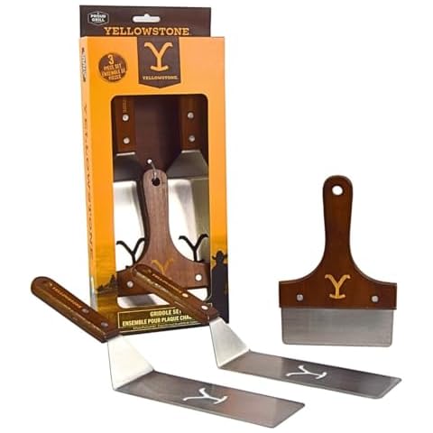 Y Yellowstone Griddle Set - 3pc Tool Kit. Griddle Accessory Set Includes 2 Spatulas/Turners and 1 Scraper | Ideal BBQ Grill Accessories | Authentic Yellowstone Merchandise Cover