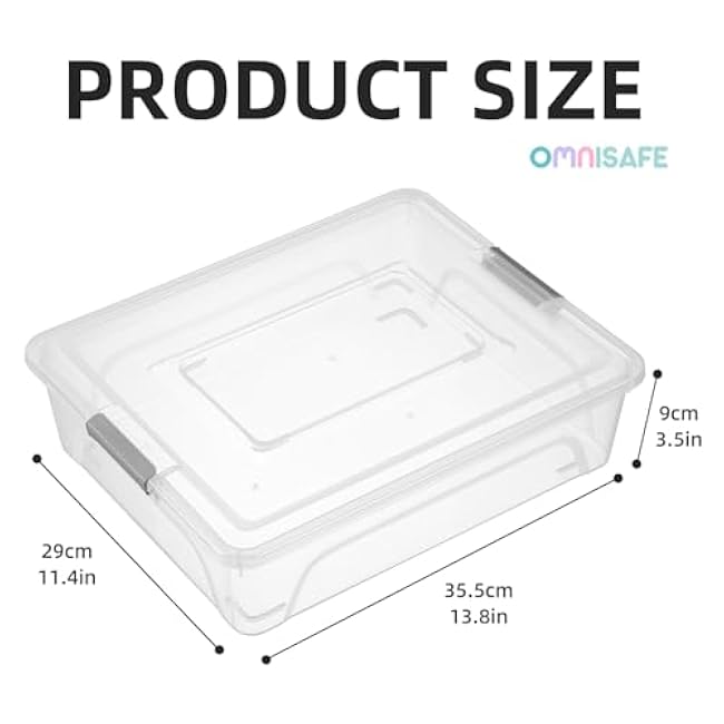 Plastic Storage Bin with Lid, Stackable Design, Clip Box for Crafts, Supplies and Office Items Container (4 Pack 10 Quart)