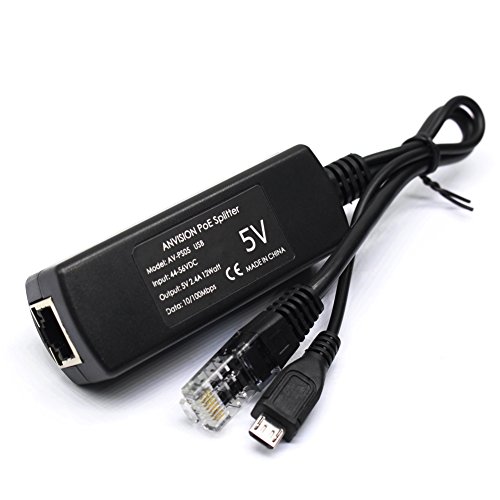 Image of ANVISION 2-Pack Active 5V 2.4A PoE Splitter Adapter IEEE 802.3af Compliant Micro USB 48V to 5V /2.4A for Tablets, Dropcam or Raspberry Pi, IPC, IP Camera and More