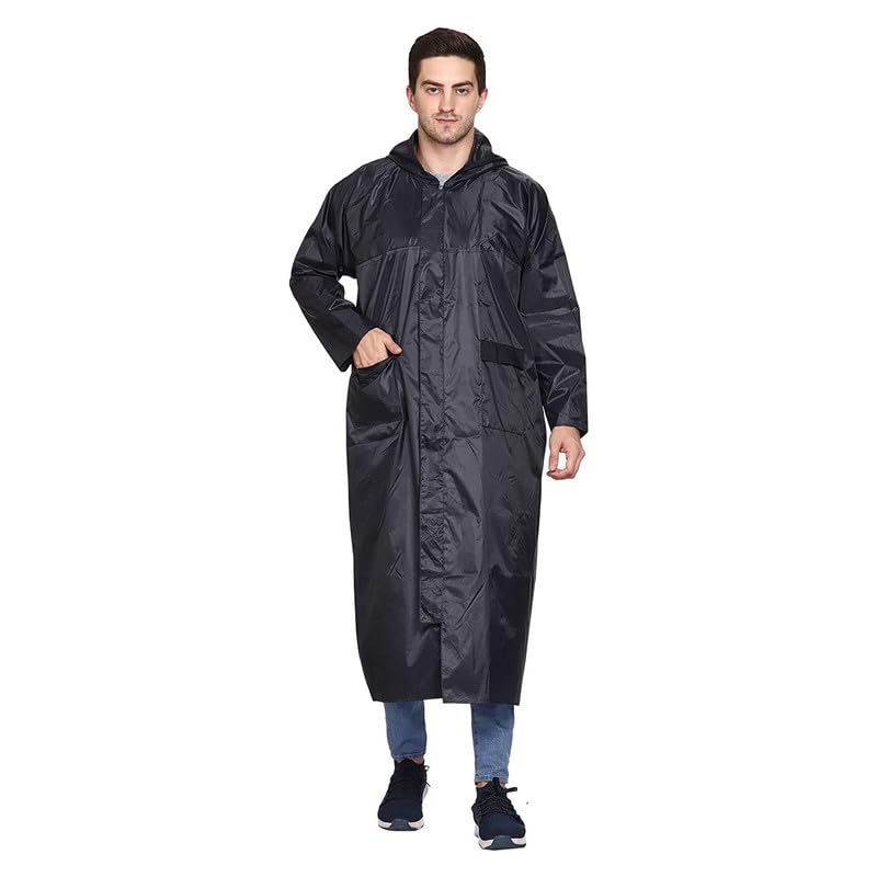 Firmed String Raincoat For Men & Women Waterproof Pvc Pastic Polyester Mix Longcoat With Adjustable Hood And Carrying Pouch, Reusable & Packable-image-10