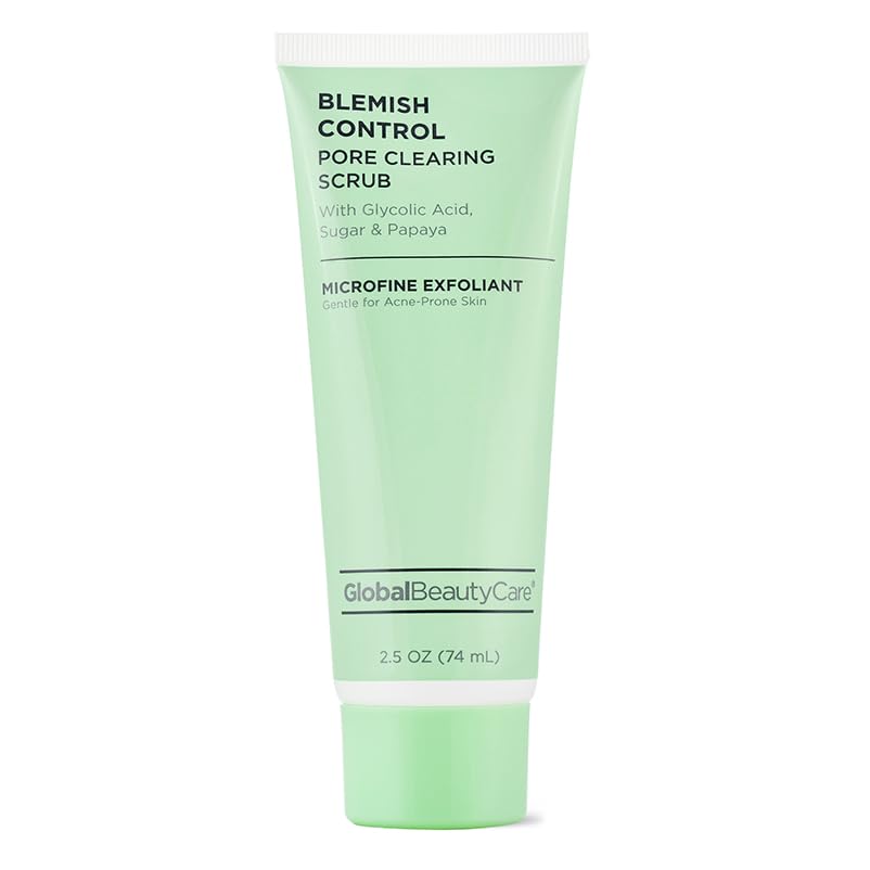Global Beauty Care Blemish Control Skincare 4-Piece Kit- Facial Cleanser (2.5oz), & Scrub (2.5oz), Spot Treatment (0.5oz) & Facial Moisturizer (1.7oz)– Retinol, Vitamin C, Hyaluronic & Glycolic Acid