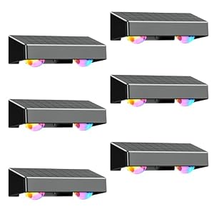 Kerry Solar Lights Outdoor, IP65 Outside Fence Lighting, Garden Wall Lights Solar Powered Waterproof with 11 Color Modes, External Fence Downlights for Patio, Yard, Deck Decoration – 6 Pack