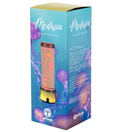 SIGNES GRIMALT Lampe LED Méduse 28 cm – Effet Aquarium Lumineux Multicolore – Recharge USB – Base Métal & Cylindre Verre