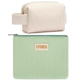LIYSOCA 2PCS Cosmetic Bags for Women Small Makeup Bag, PU Striped Leather Makeup Pouch Large Capacit