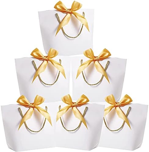 6PCS Gift Bags Hen Party Gift Bags with Golden Bow Ribbon Extra 2 Greeting Cards Designed for Bridesmaid Birthday Gift Bags Mother's Day Wedding Valentine's Day Holiday Celebrations