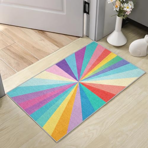 Tapis lavable en machine anti-glisse à motif géométrique multicolore