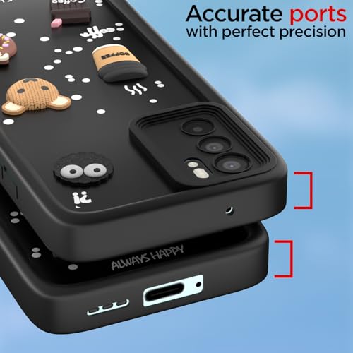 Image of Pikkme Back Cover for Oppo Reno 6 5G | Cute Fun Cartoon 3D Bear Silicone Full Body Protection Bumper Cover (Black)