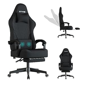 Ulody Gaming Chair, Ergonomic Gaming Chair with Footrests, PC Chair with Headrest and Lumbar Cushion, 360 Degree Rotation, Height-Adjustable Fabric Gaming Chair – Black