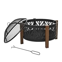 Outsunny Metal Large Firepit Bowl Outdoor 2-In-1 Round Fire Pit Brazier w/Lid, BBQ Grill, Poker for Backyard, Camping, Bonfire, Wood Burning Stove, 78 x 78 x 60cm, Black