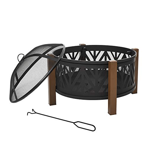 Outsunny Metal Large Firepit Bowl Outdoor 2-In-1 Round Fire Pit Brazier w/Lid, BBQ Grill, Poker for Backyard, Camping, Bonfire, Wood Burning Stove, 78 x 78 x 60cm, Black