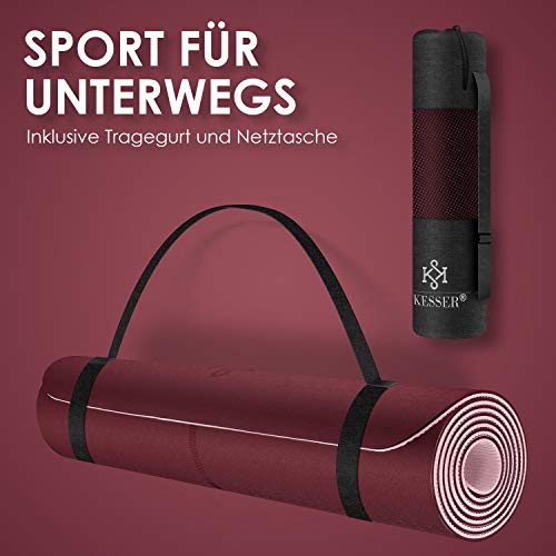 Foto von KESSER® Gymnastikmatte mit Tragegurt rutschfest TPE Yogamatte Gepolstert & rutschfest Fitnessmatte, 183 x 61 Trainingsmatte für Fitness Sportmatte, Pilates & Gymnastik Workout extradick,